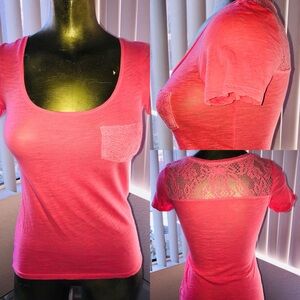 SO Lace Detailed Neon ORANGE Cotton TEE Shirt TOP Size XS